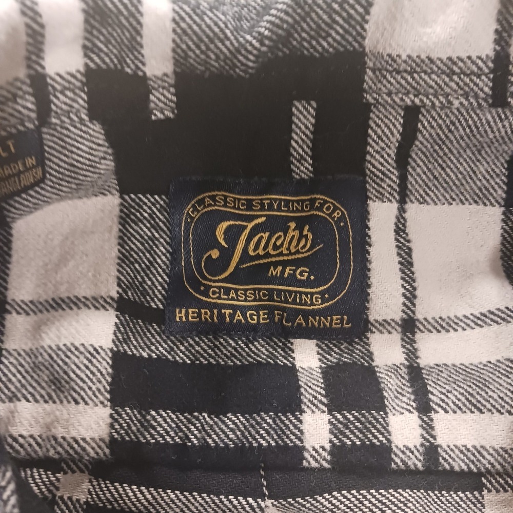 Jachs Mens L Plaid Heritage Flannel Button Down Shirt Black White Outdoor Biker - Picture 3 of 7